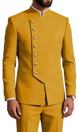 Mandarin Collar 2-Piece Suit Chinese Suit Set for Men Stand Collar Slim Fit Chinese Tunic Suits Jacket Pant Set Wedding