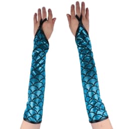 Women Mermaid Fish Scale Pattern Printed Long Hook Finger Gloves Fingerless Arm Sleeves Adult Halloween Cosplay Costume Accessor