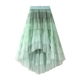 Women's Tulle Skirt Ruffle Multilayer Mesh A Line Tier Tutu Prom Irregular High Waisted Gradient Rainbow TulleLong Skirt 1379