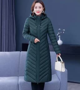 NEW Middle-aged Womens Down Cotton Coat Winter Long Warm Quilted Cotton Jacket Female Casual Hooded Parka Overcoat Purple 5XL