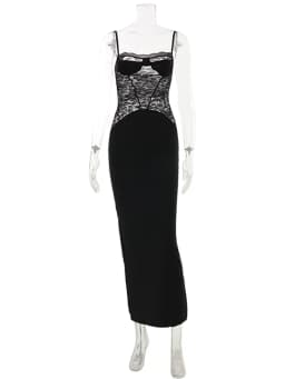 Ahagaga Sexy Straps Women's Dresses Lace Patchwork Sheer Floral Camisole Sleeveless Trend Sheath Eelgant Female Vestidos Robes