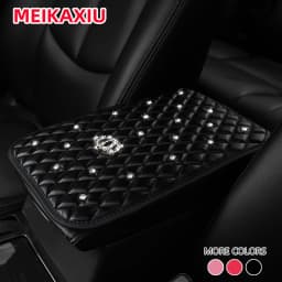 Blingbling Shiny Diamond Inlay PU Artificial Sheepskin Car Armrest Pad Crown Style New Model Interior Supplies