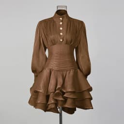 TWOTWINSTYLE Solid Spliced Ruffles Dress Female Stand Collar Long Sleeve Loose French Elegant Women's Dresses Autumn Fashion New