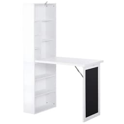 Wall Mount Desk Cabinet with Open Storage Shelf, 2-in-1 Foldable Computer desk dining table with writing blackboard, White