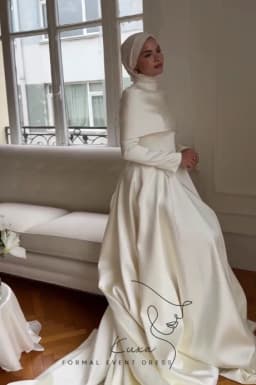 KUXA Customized Muslim Elegant Wedding Dresses A-Line Floor-Length Full Sleeves Buttons Pleated فساتين طويلة 2026