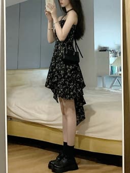 Romantic Captured Dark Pure Desire Spicy Girl Dress Asymmetrical Floral Print Strapless A-Line Skirt Spring Summer New A...