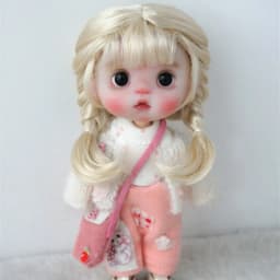 OB11 Doll wigs JD656 5-6"13-15cm Short Twins Braid Slim Bang BJD Hair Princess Ana Synthetic mohair Wig Lati Yellow Accessories