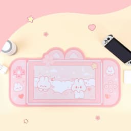 Bunny Desk Pad NS Switch Keyboard Gaming Mat Large Mat Mousepad Pastel Pink Animal Kawaii Cute Anime Desk Blotter Protector