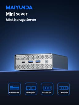 MAIYUNDA M1S Intel N150 Mini PC NAS Server DDR5 4800 4×M.2 NVMe Dual Intel i226-V 2.5GbE Mini PC Home Server No WiFi No BT
