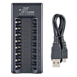 Rechargeable Battery Charger USB Output 8 Slots Fast Charging Short Circuit Protection for 1.2V NiMH AAA/AA Batteries Charger