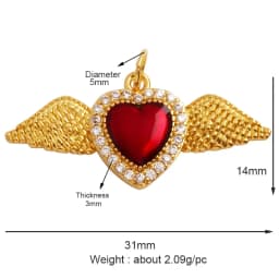 New in Sacred Red Heart Charm Victorian Love Zircon Charm Pendant,Fashion Wing 18K Gold Plated for Jewelry Making Supplies P04