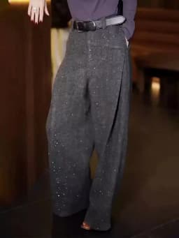 High-end Gray Woolen Suit Pants Women's 2024 Winter New European Design Fine Flash High Waist Versatile Trousers