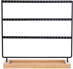 3-Tier Earring Holder Stand 69 Holes Wooden Jewelry Organizer Display with Storage Tray for Desktop Earring & Bracelet Organizer