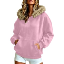 Women Fall And Winter Street Solid Color Hoodie With Pocket And Trimmed Hood Long Hoodie Tunic