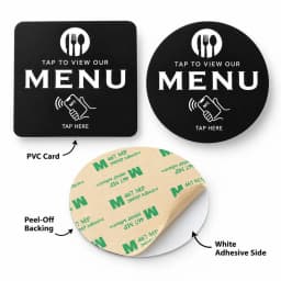 NFC 215 Square Round Programmable Google Review Menu Card 13.56MHz Adhesive PVC Desktop NFC Tag for Restaurants Cafes and Stores