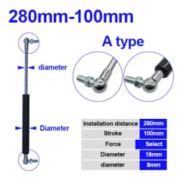 2PC 18*8 Rod Gas Spring Folding Hinge Stroke 50-500N Force Lift Support Hole Center Distance 200-300mm Stroke Distance 60-110mm