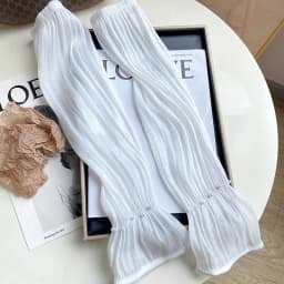 Women Summer Ice Silk Sunscreen Long Sleeves Fingerless Gloves Elegant Pearl Decoration High Elasticity Thin Driving Cycling