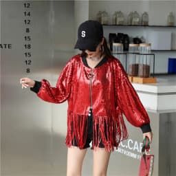 Shiny Fringe Jacket Women's Reflective Sequin Top Short Spring Autumn Trendy Stage Costume Female Fashionable Tassel Coat