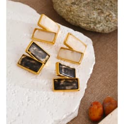 Yhpup Multi Color Stainless Steel Acrylic Resin Rectangle Stud Earrings Tarnish Resistant Daily Fashion Jewelry PVD Plated