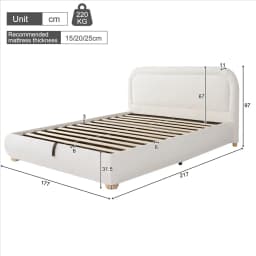 Curly Fabric Bunk Bed Modern Double Bed Hydraulic Adjustable Slatted Base Upholstered Headboard Multifunctional Bedroom Storage