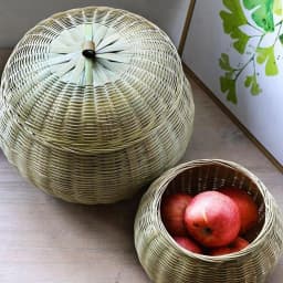 Round Rattan Boxes with Lid Hand-Woven Multi-Purpose Wicker Tray Picnic Food Bread Table Storage Basket