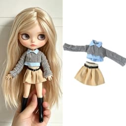 For Blythe Doll Outfit Clothes Luxury Checkered Coat Dress Set Sweet Princess Bowknot Skirt Clothing For Barbies OB24 Small 1/6