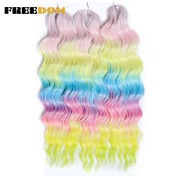 FREEDOM Synthetic Braiding Hair Extensions Deep Wavy 24 inch Long Curly Braids Hair Ombre Brown Rainbow Twist Crochet Hair