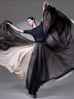 Double Layer Contrast Color Modern Dance Skirt Large Swing Half Body Skirt Performance Costume for Art Students Chiffon Material