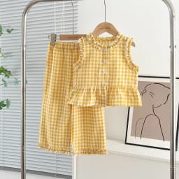 Pink Girl's Summer Two-piece Set with Single Breasted Sleeveless Top and Casual Pants, New Children's Sets Kids Clothes