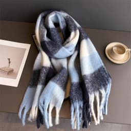 Winter Warm Thick Scarf Women Mohair Plaid Soft Tassel Shawl Wrap Pashmina Checkered Large Neck Blanket Scarf