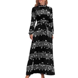 White Music Notes Dress Note Worthy Print Sexy Maxi Dress Aesthetic Bohemia Long Dresses High Waist Pattern Clothing