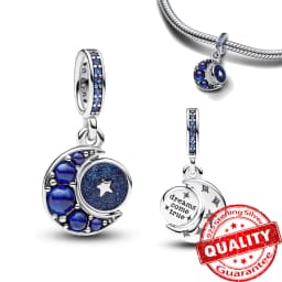 Boutique Unique 925 Sterling Silver Stars & Moon Dream Catcher Dreamy Blue Dangle Charm Fit Original Bracelet Fashion Jewelry