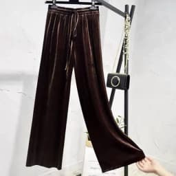 Big size Autumn Women Wide Leg Pants Casual High Elastic Waist Pockets velvet pants Fashion elegant Winter velour Trousers