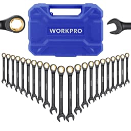 WORKPRO 22-Piece Ratcheting Wrench Set, Anti-slip Teeth, Ratchet Combination Wrench Sets with Organizer Box