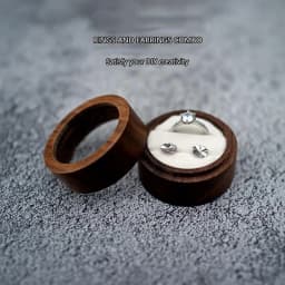 1PCS Blank Walunt Wood Ring Box With Bag Wooden Round Double Slot Wedding Proposal Engagement Round Wood Ring Box Earring Box