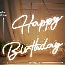 Large Size 'Happy Birthday' Customizable LED Light Neon Sign with Clear Acrylic Backer Dimmable Flexible Party Decor