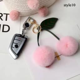 New Fluffy Rabbit Fur Cherry Keychain Ball Pompom Key Chain Handbag Car Key Chain Ring Gift Women‘s Bag Charm Backpack Accessory
