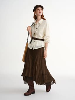DUSHU Exquisite Plus-Size Women's Clothing Amber Relief' Cut-out Velvet Half Skirt for Flattering Versatile Fashion Half Skirt