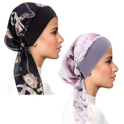 2PCS Women Printed Pre-Tied Turban Cap Long Tail Headscarf Strechy Bandana Muslim Hijab Inner Caps Hair Loss Cover BeaniesBonnet