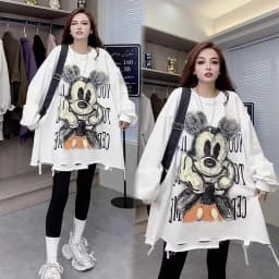 Extra Large 2300 Pounds Hong Kong Style Retro Chic Loose Long Sleeve Hoodie Women's Korean Version Hole Design Trendy Top