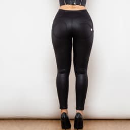 Shascullfites Melody Crackle Black Coated Lifting Pants Button Up Sexy Skinny Pants Bum Lift Leggings Booty Leggings