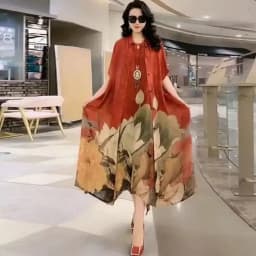 High Atmospheric Elegant Silk Dress Two-piece set 2024 Summer New Westernized Mulberry Silk Large Size Temperament Long Set Skir
