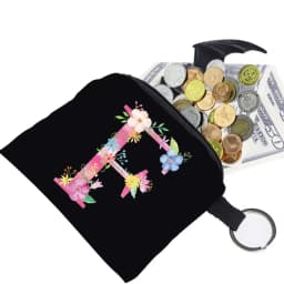 Women's Wallet Coin Purse Small Object Bag Key Ring Buckle Organizers Bags Black Canvas Pink Letter Pattern Print Series