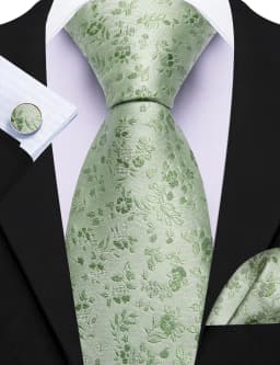 Elegant Spring Style Flower Men Tie Set Casual Wedding Business Necktie Hanky Cufflinks 3PCS Suit Accessories Mint Green Pink