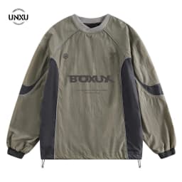 Unxu American Retro Functional Style Color Block Letter Print round Neck Couple Hoodies Men Spring 2024 Casual Wear Waterproo...