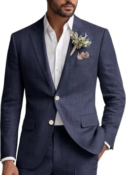 Linen Suit for Men 2 Piece Classic Fit Mens Linen for Beach Wedding Casual Blazer Pant Prom