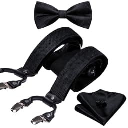 Burgundy Black White  Mens Suspender Adjustable 6 Clips Jacquard Braces Bowtie Hanky Cufflinks Set Silver Gold