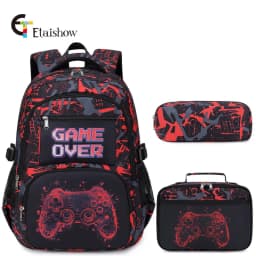 Backpack for Boy with Lunch Bag and Pencil Case 3pcs Boys School Bags for Elementary Student Teen Boys