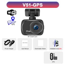 Dash Cam 4K UHD Recording Car Camera DVR Night Vision Video Recorder GPS Wi-Fi Support Dual Lens 4K Rear View Camera