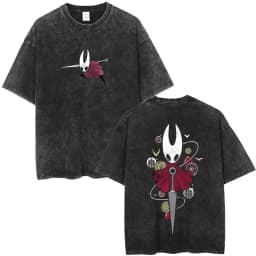 Washed Vintage Game Hollow Knight Double Sided Print T-shirt Men Women Fashion Casual T-shirts Oversized Short Sleeve T Shirts